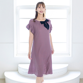 フリルリボン・ワンピース（カラー：モーヴ）